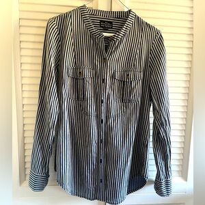 Broadway & Broome Navy and Gray stripped button-up shirt